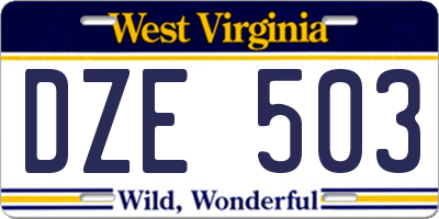 WV license plate DZE503