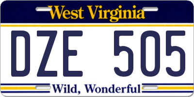 WV license plate DZE505