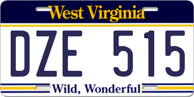 WV license plate DZE515