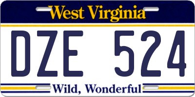 WV license plate DZE524