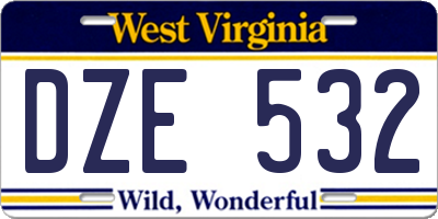 WV license plate DZE532
