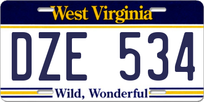WV license plate DZE534