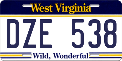 WV license plate DZE538