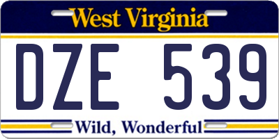 WV license plate DZE539
