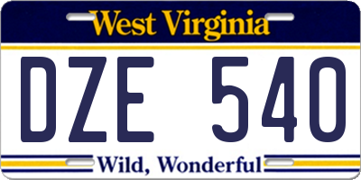 WV license plate DZE540
