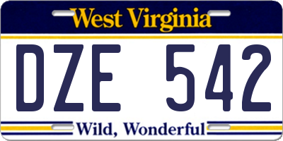 WV license plate DZE542