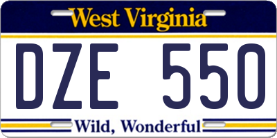 WV license plate DZE550