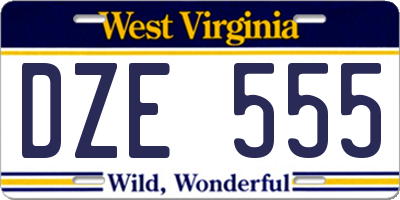 WV license plate DZE555