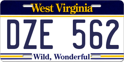 WV license plate DZE562