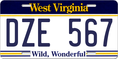 WV license plate DZE567