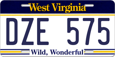 WV license plate DZE575