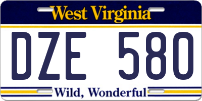 WV license plate DZE580