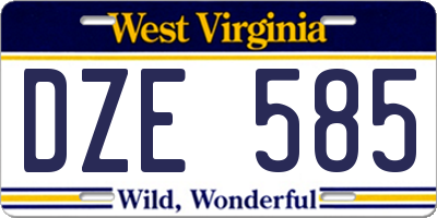 WV license plate DZE585