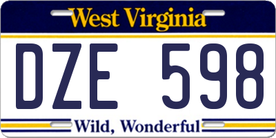 WV license plate DZE598