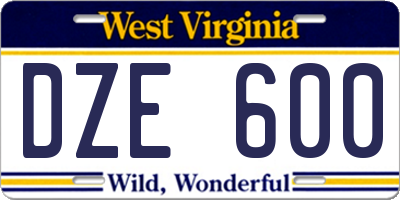WV license plate DZE600