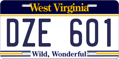WV license plate DZE601
