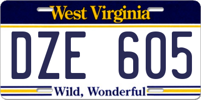 WV license plate DZE605