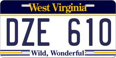 WV license plate DZE610