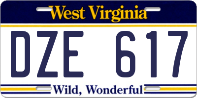 WV license plate DZE617