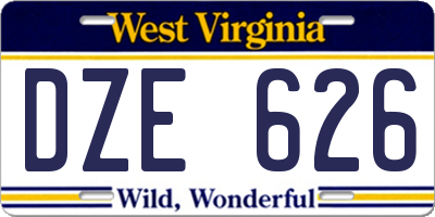WV license plate DZE626