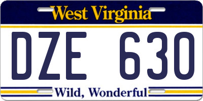 WV license plate DZE630