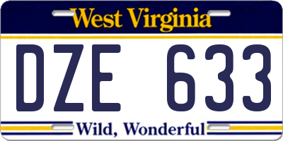 WV license plate DZE633