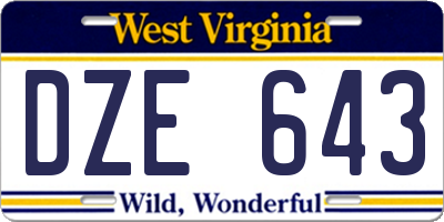 WV license plate DZE643