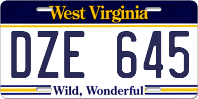 WV license plate DZE645