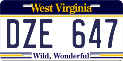 WV license plate DZE647