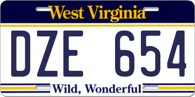 WV license plate DZE654