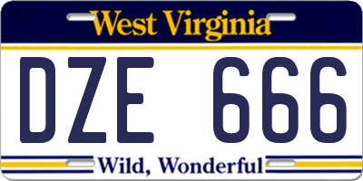 WV license plate DZE666