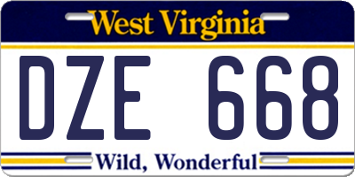 WV license plate DZE668