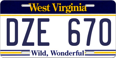 WV license plate DZE670