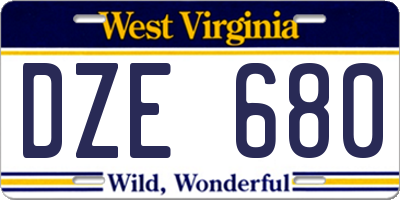 WV license plate DZE680