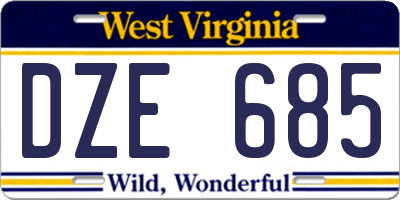 WV license plate DZE685