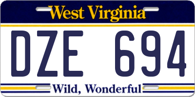 WV license plate DZE694