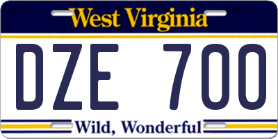 WV license plate DZE700