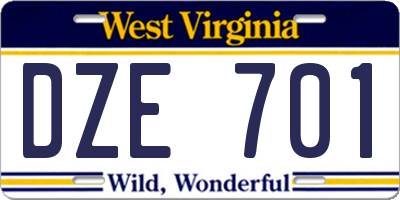 WV license plate DZE701