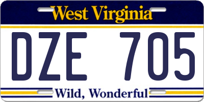 WV license plate DZE705