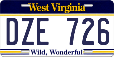 WV license plate DZE726