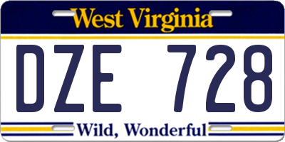 WV license plate DZE728