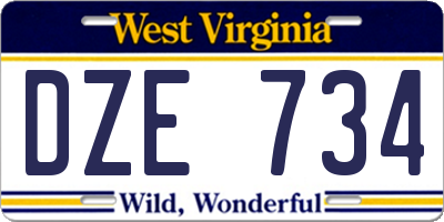 WV license plate DZE734
