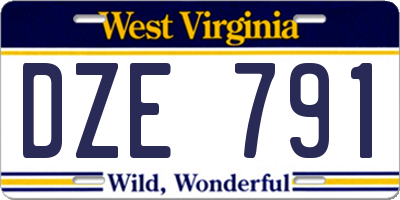 WV license plate DZE791