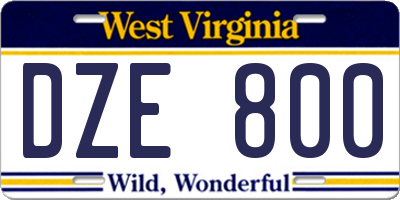 WV license plate DZE800