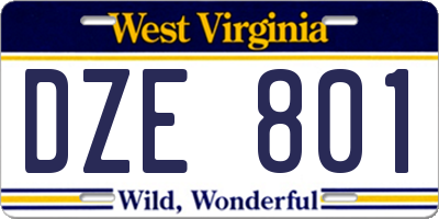 WV license plate DZE801