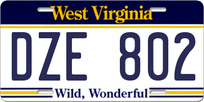 WV license plate DZE802