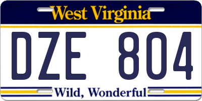 WV license plate DZE804