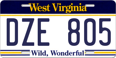 WV license plate DZE805