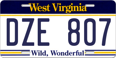 WV license plate DZE807