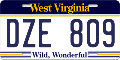 WV license plate DZE809